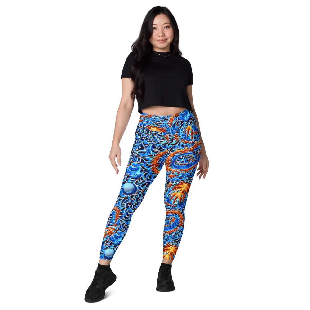 Blue Flame Reef on Leggings with Pockets — Front