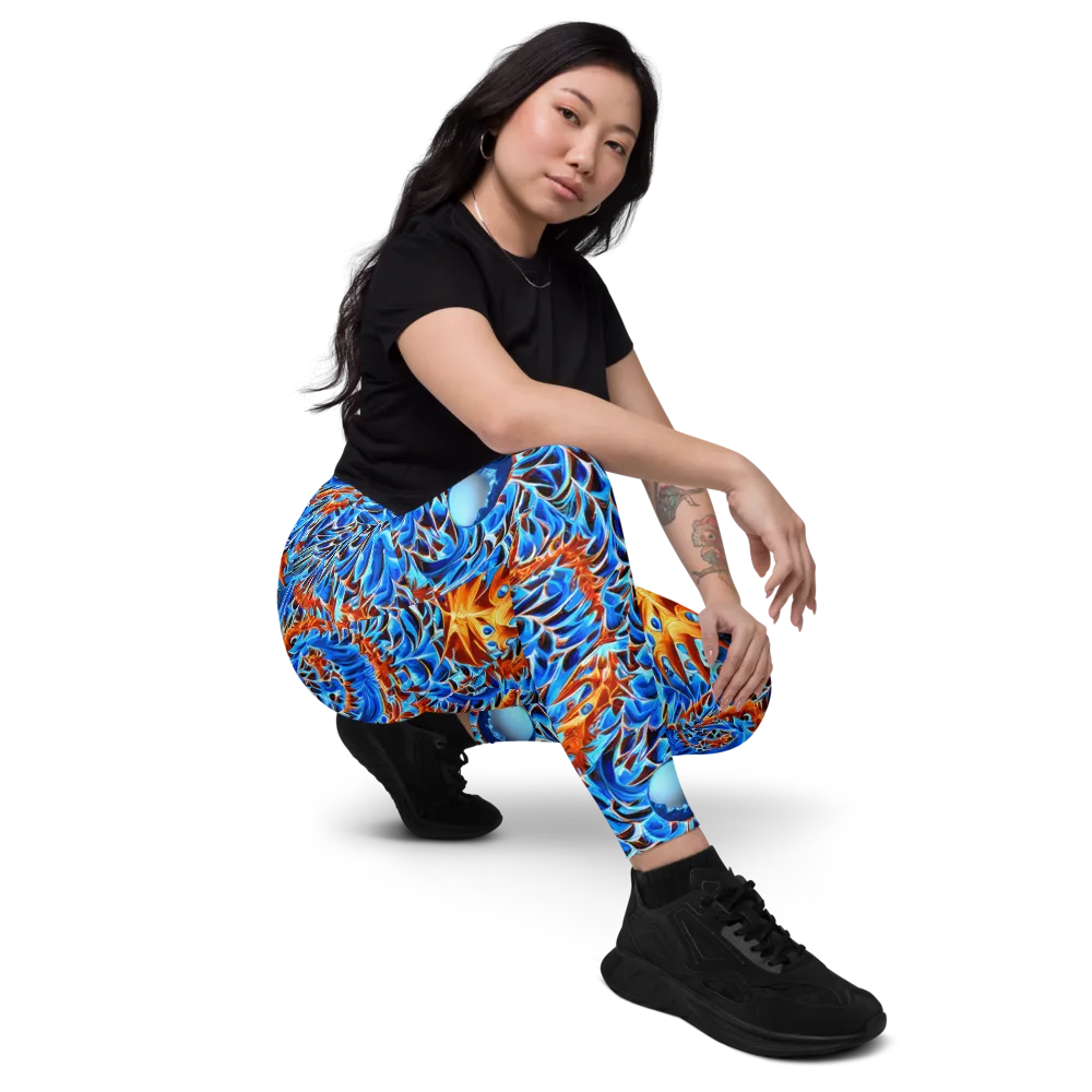 Blue Flame Reef on Leggings with Pockets — Right Front