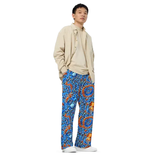 Blue Flame Reef on a Wide-Leg Pants