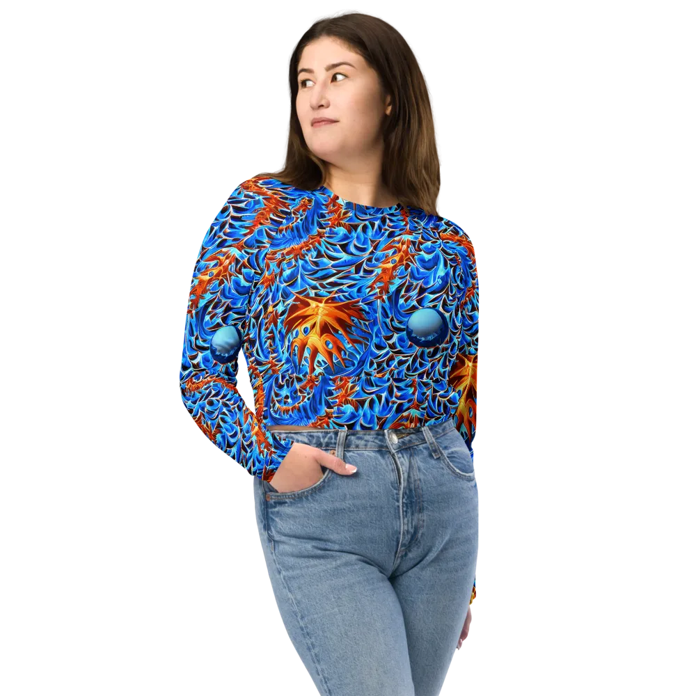 Blue Flame Reef on Long Sleeve Crop Top — Front