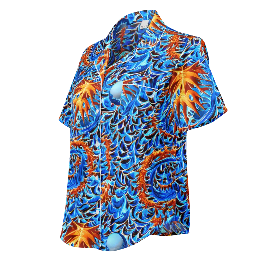 Blue Flame Reef on Women's Short Sleeve Pajama Top — Left Front