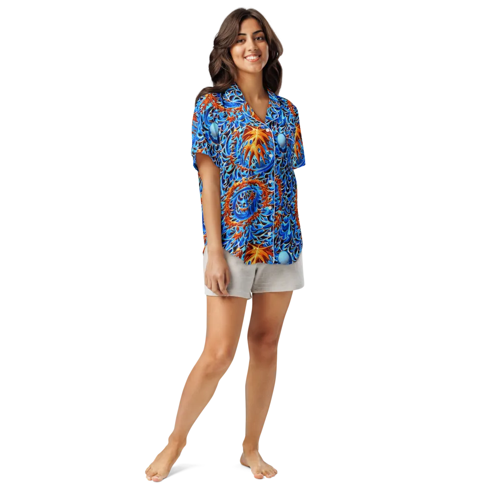 Blue Flame Reef on Women's Short Sleeve Pajama Top — Front