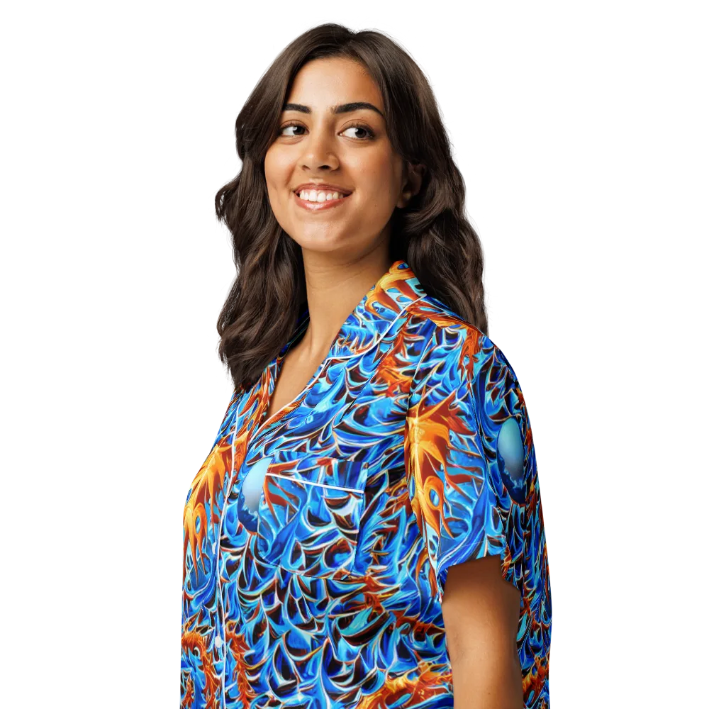 Blue Flame Reef on Women's Short Sleeve Pajama Top — Left Front