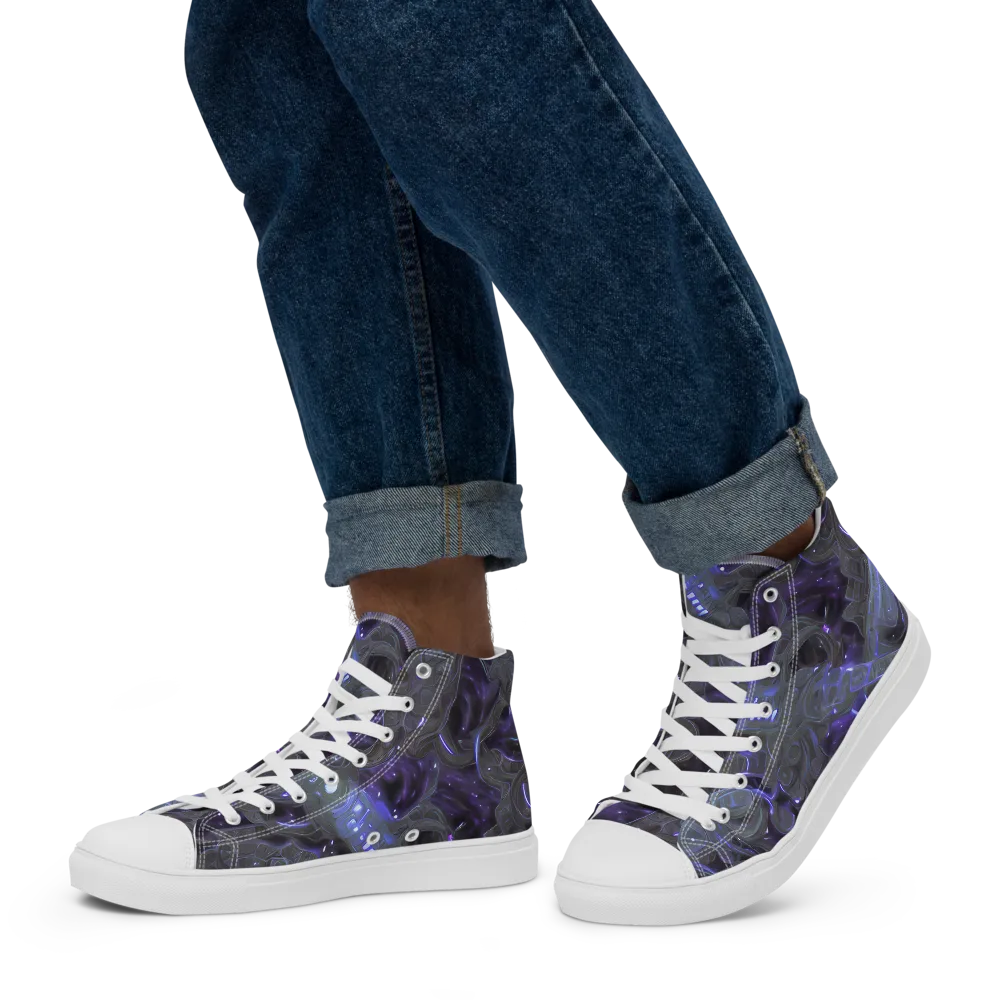 Violet Machine on Men's High Top Canvas Shoes — Left