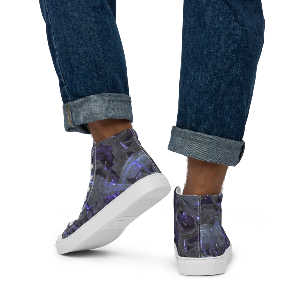 Violet Machine on Men's High Top Canvas Shoes — Back