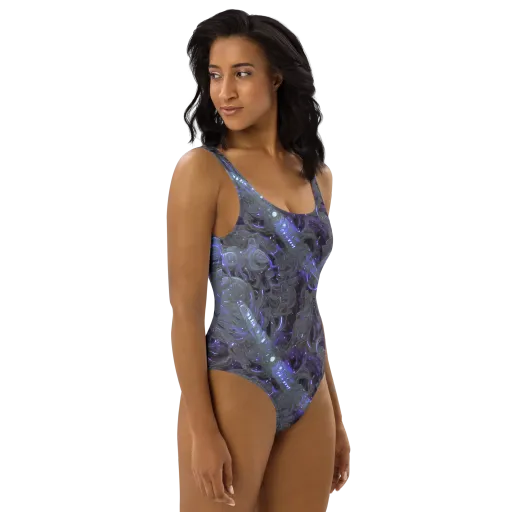 Violet Machine on a One-Piece Swimsuit