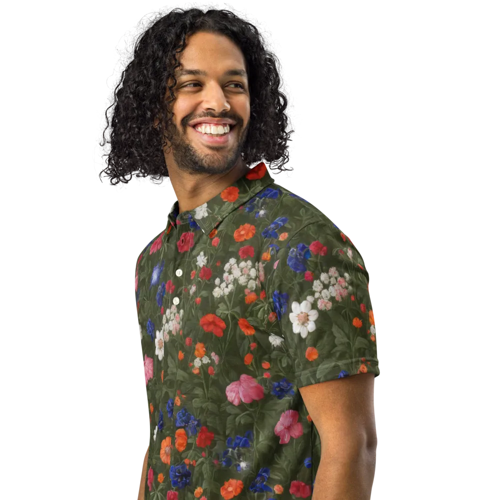 Botanical Nocturne on Men's Slim Fit Polo Shirt — Left Front