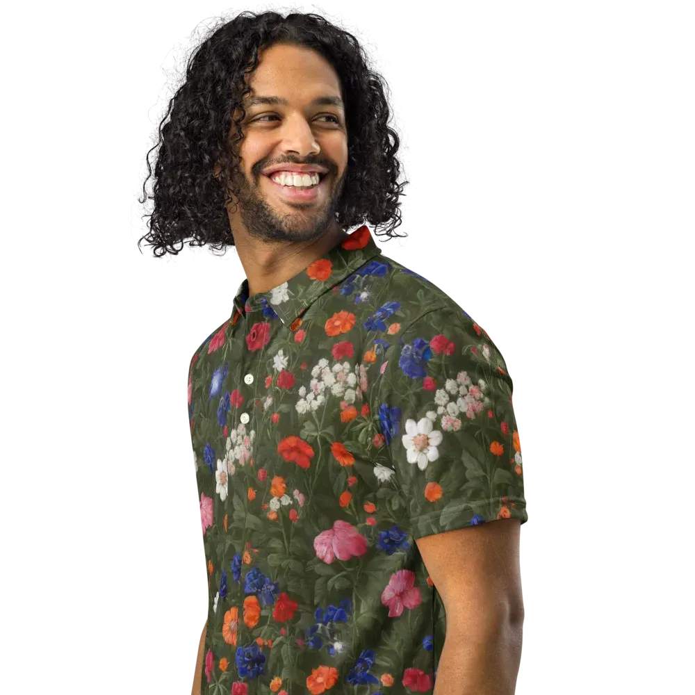 Botanical Nocturne on Men's Slim Fit Polo Shirt — Left Front