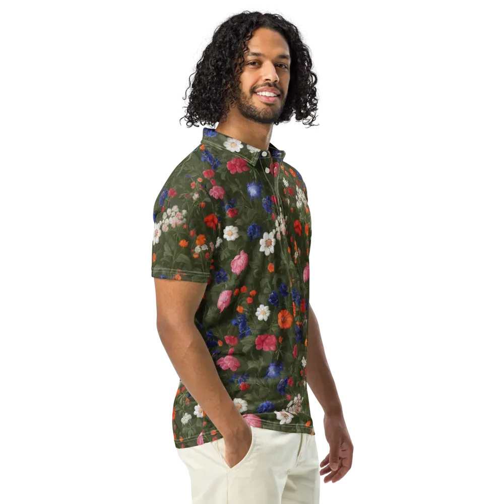 Botanical Nocturne on Men's Slim Fit Polo Shirt — Right Front