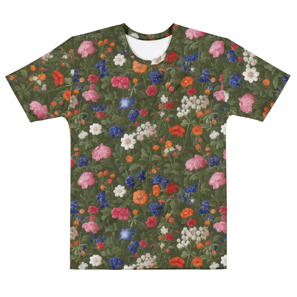 Botanical Nocturne on Men's Cotton Crew Neck T-Shirt — Front