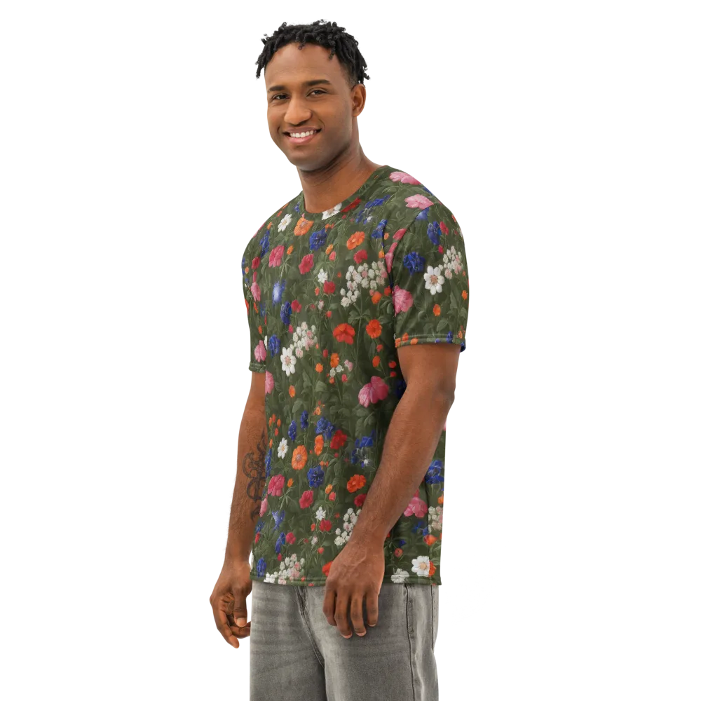 Botanical Nocturne on Men's Cotton Crew Neck T-Shirt — Left Front