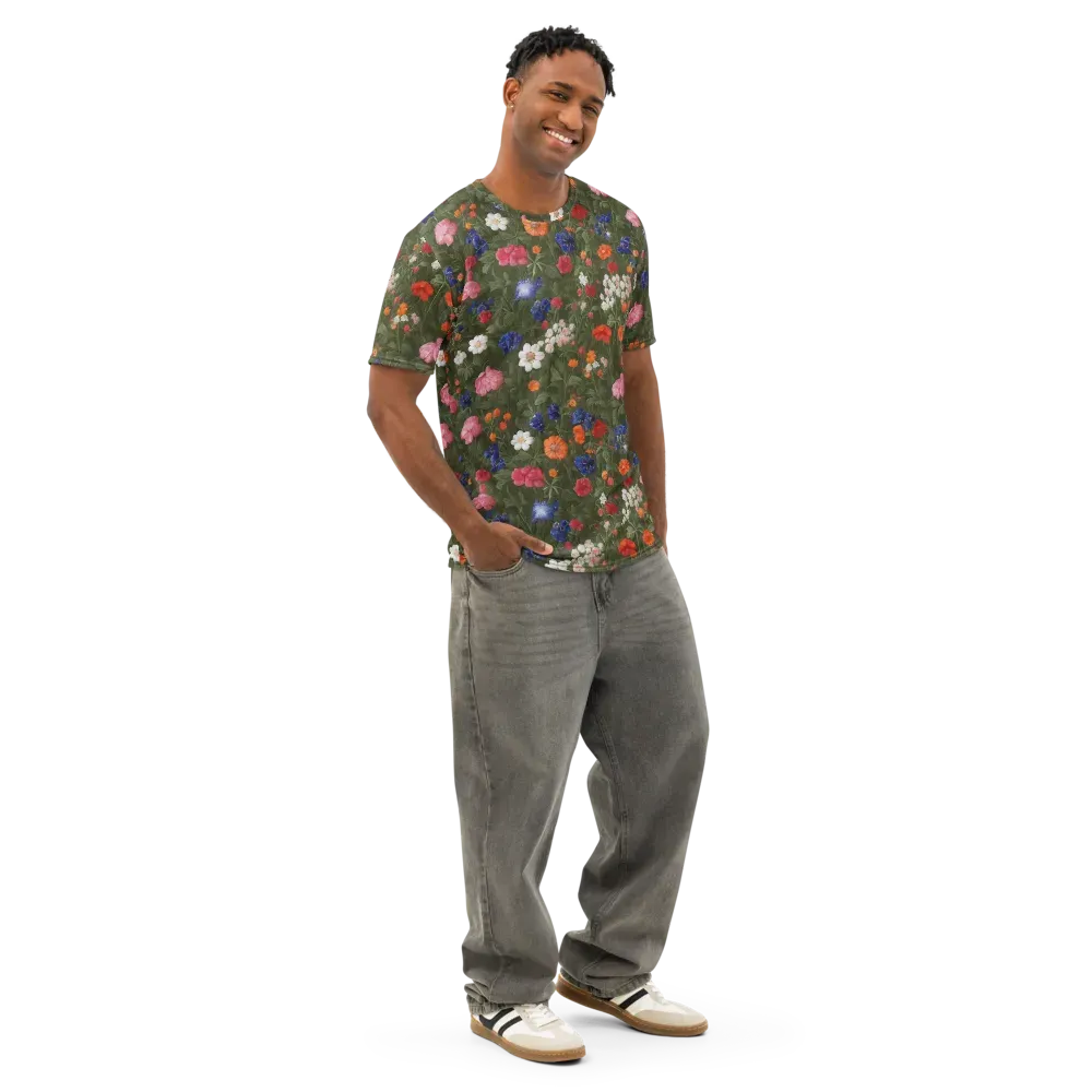Botanical Nocturne on Men's Cotton Crew Neck T-Shirt — Right Front