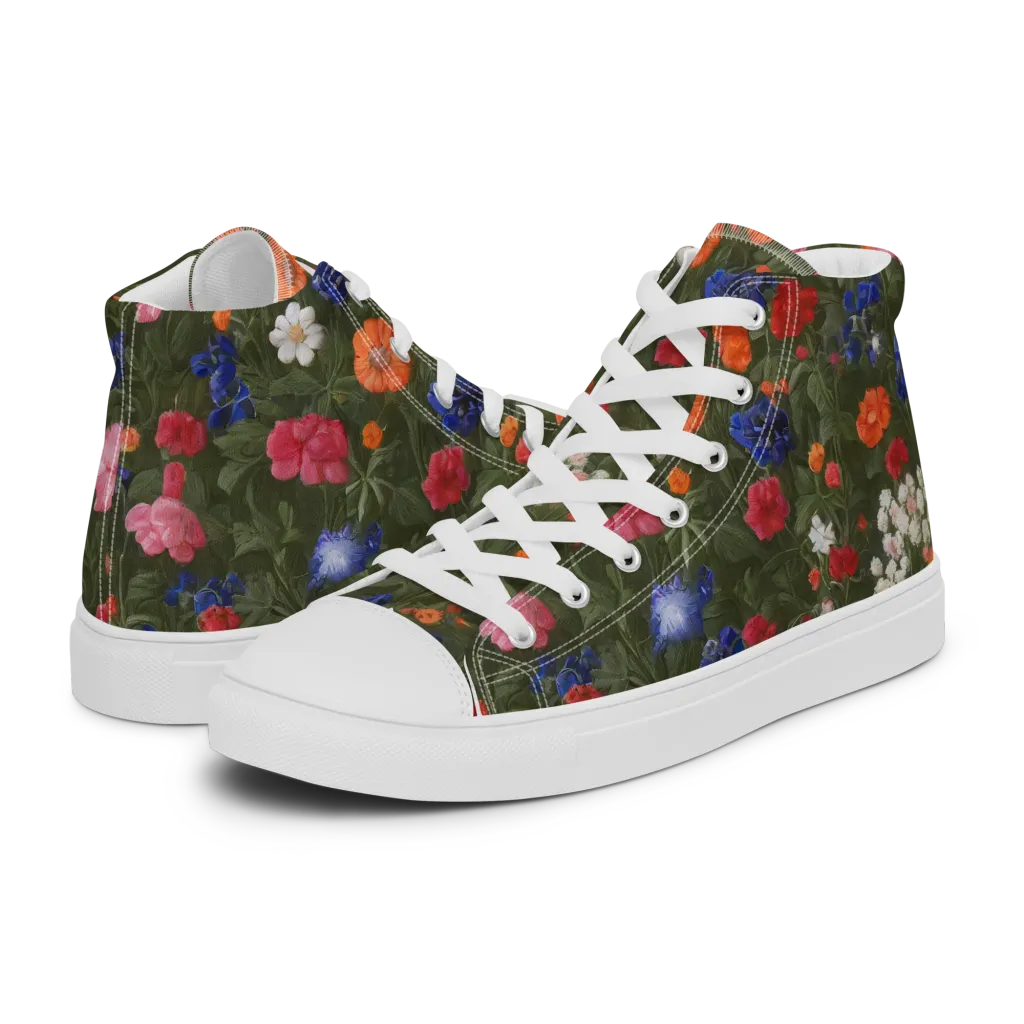 Botanical Nocturne on Men's High Top Canvas Shoes — Left