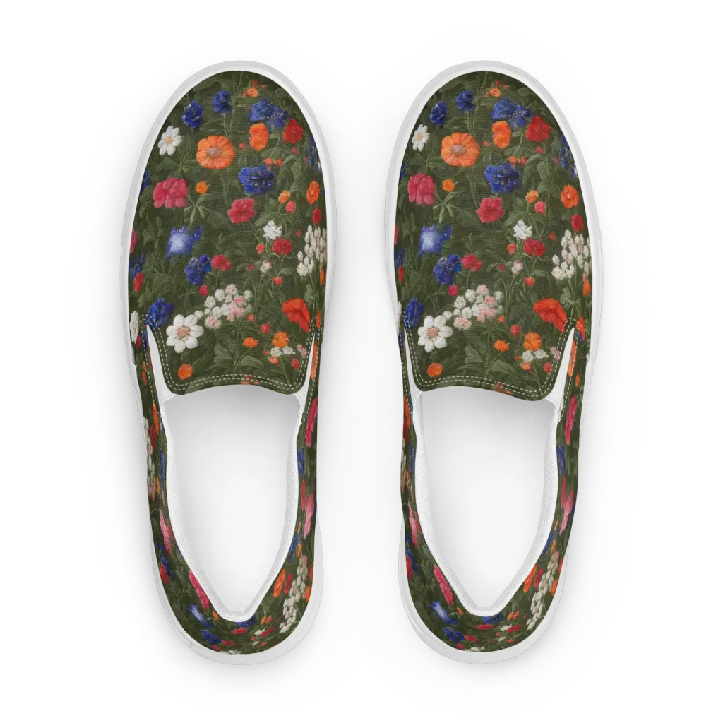 Botanical Nocturne on Women's Slip-On Canvas Shoes — Front