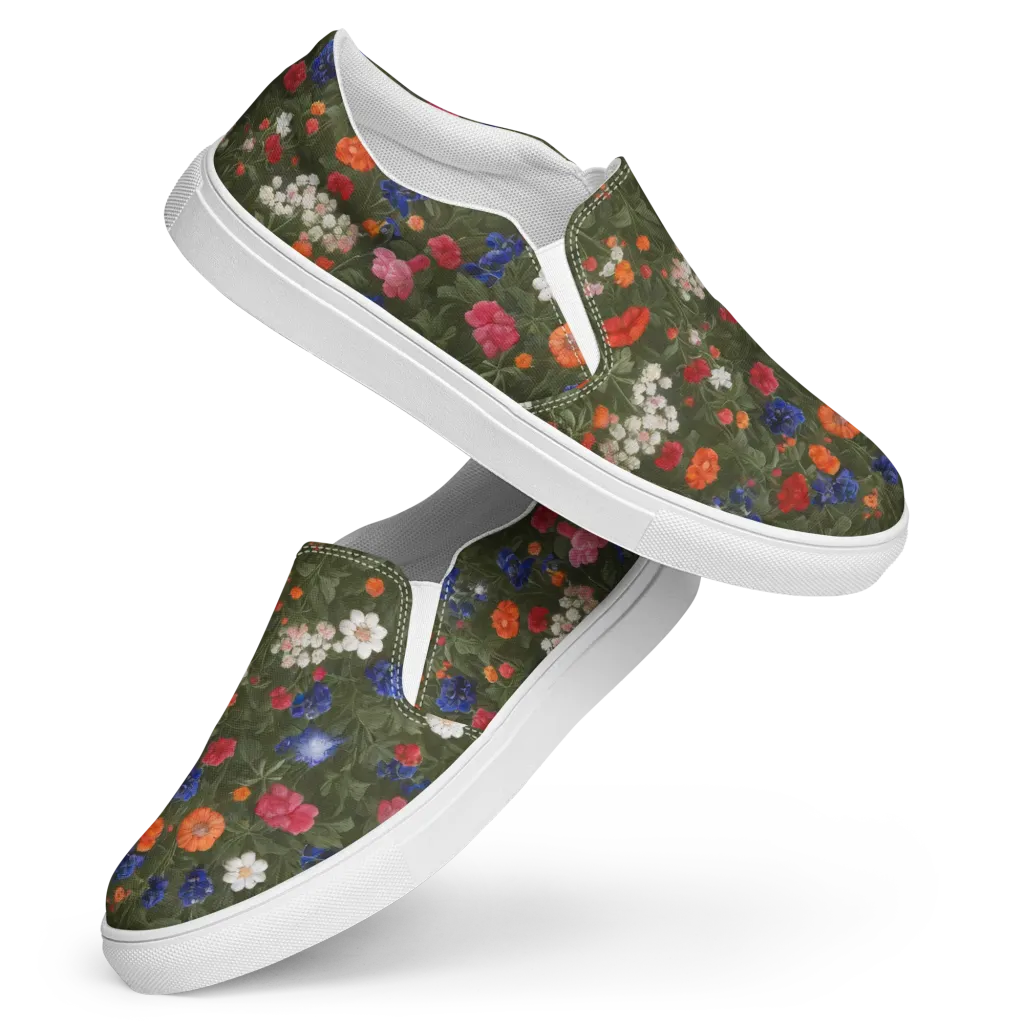 Botanical Nocturne on Women's Slip-On Canvas Shoes — Front