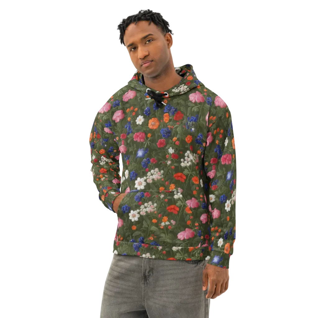Botanical Nocturne on Cotton Hoodie — Left Front
