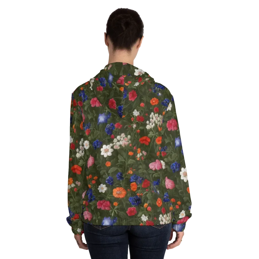 Botanical Nocturne on Women's Full-Zip Hoodie — Back On Person