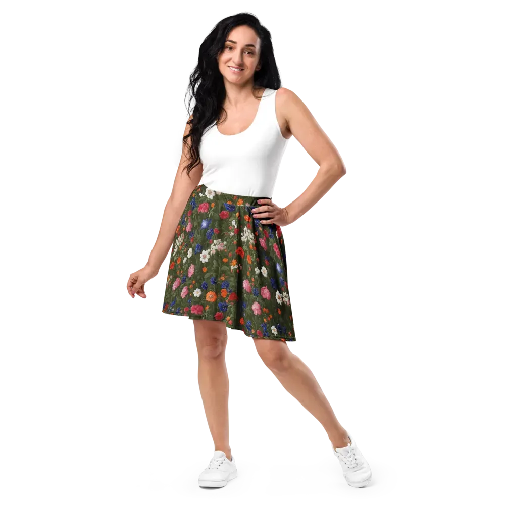 Botanical Nocturne on Skater Skirt — Front