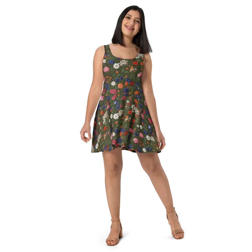 Botanical Nocturne on Skater Dress — Front