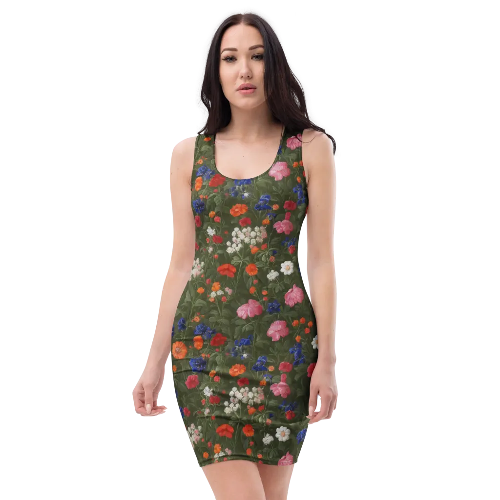 Botanical Nocturne on Bodycon Dress — Front