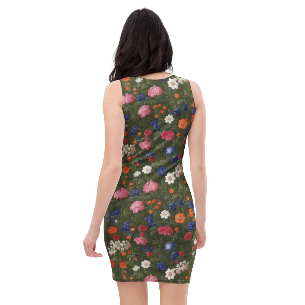 Botanical Nocturne on Bodycon Dress — Back