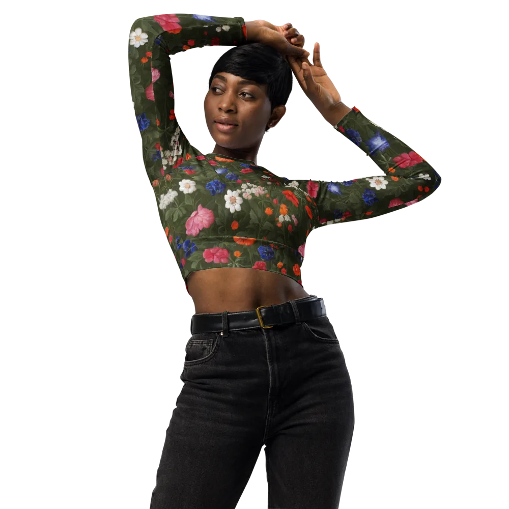 Botanical Nocturne on Long Sleeve Crop Top — Front