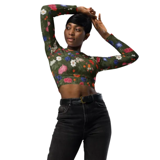 Botanical Nocturne on a Long Sleeve Crop Top