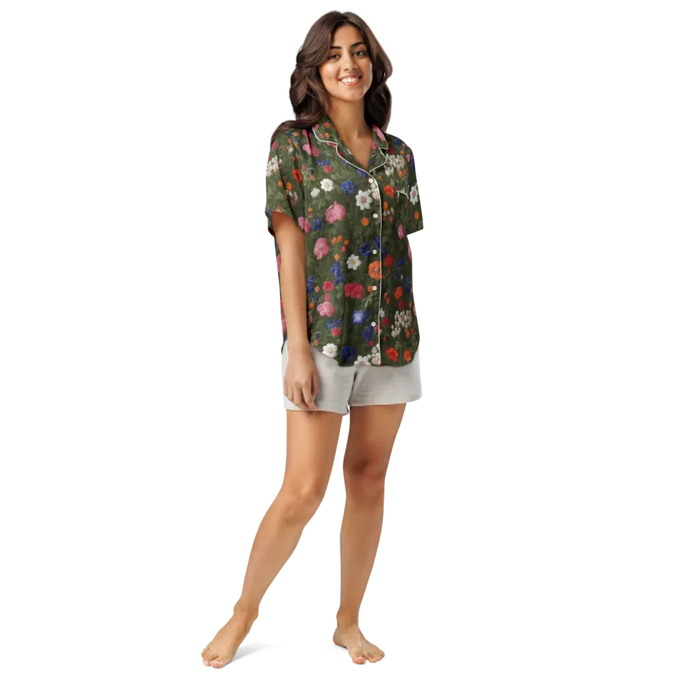 Botanical Nocturne on Women's Short Sleeve Pajama Top — Front