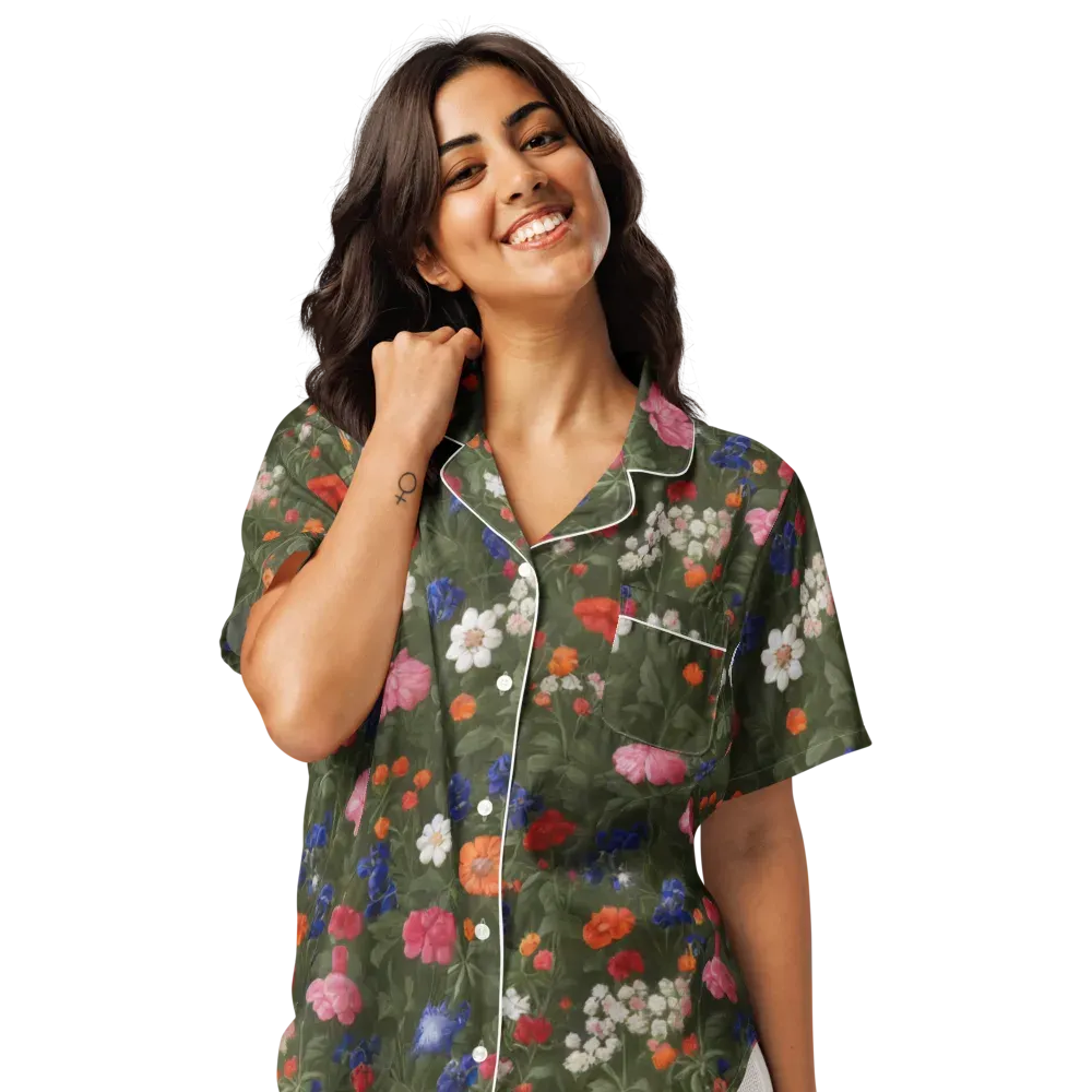 Botanical Nocturne on Women's Short Sleeve Pajama Top — Front