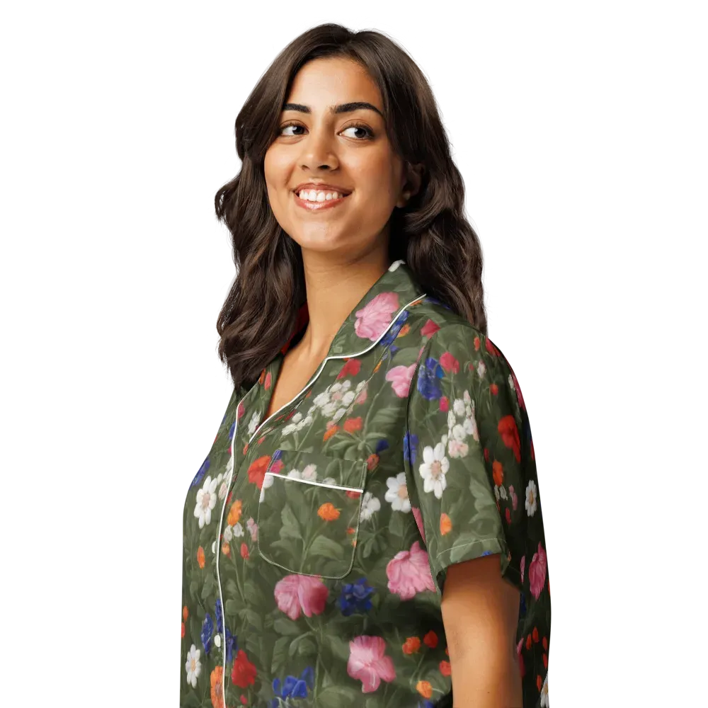 Botanical Nocturne on Women's Short Sleeve Pajama Top — Left Front
