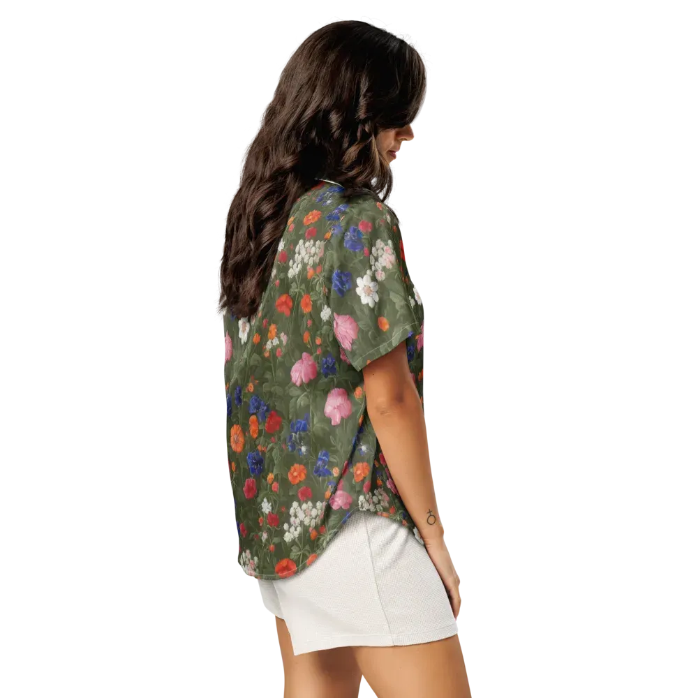 Botanical Nocturne on Women's Short Sleeve Pajama Top — Right Back