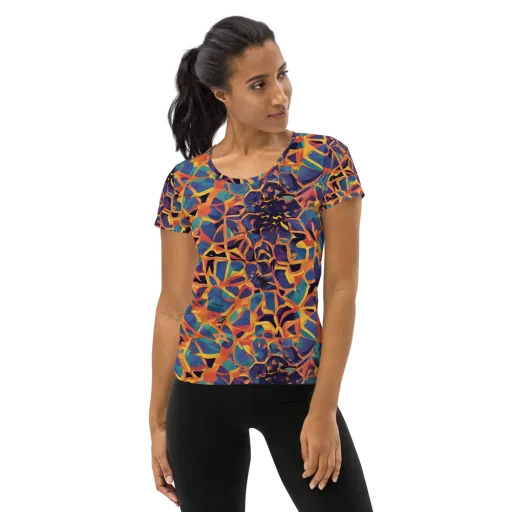 Saffron Circuit on a Women's Athletic T-Shirt