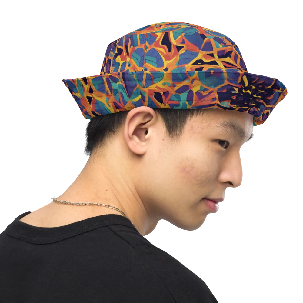 Saffron Circuit on Reversible Bucket Hat — Right Outside