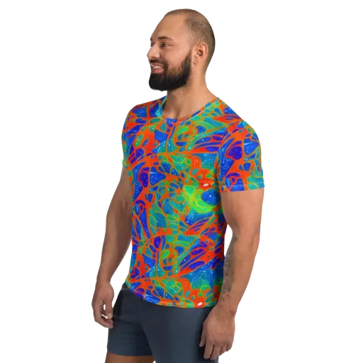 Radiant Cells on a Men's Athletic T-Shirt