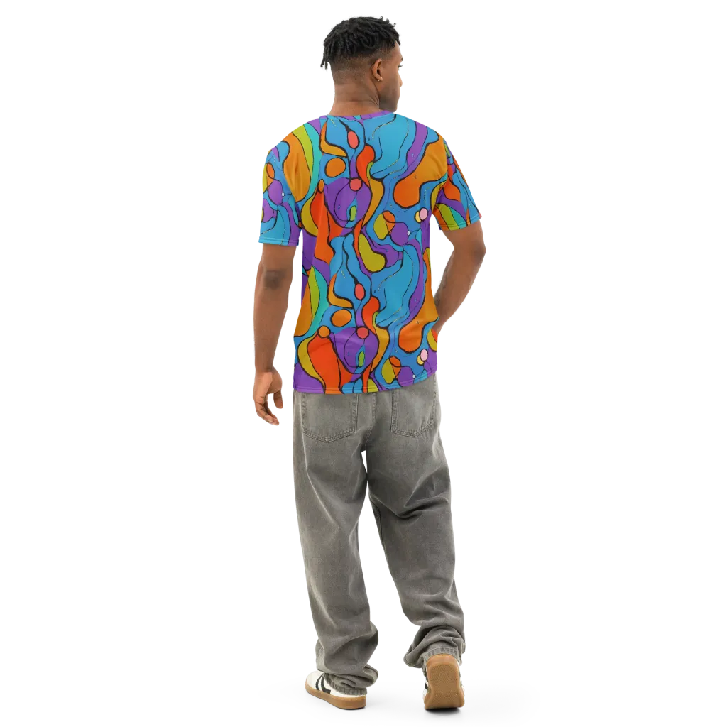 Kaleidoscope Bloom on Men's Cotton Crew Neck T-Shirt — Back