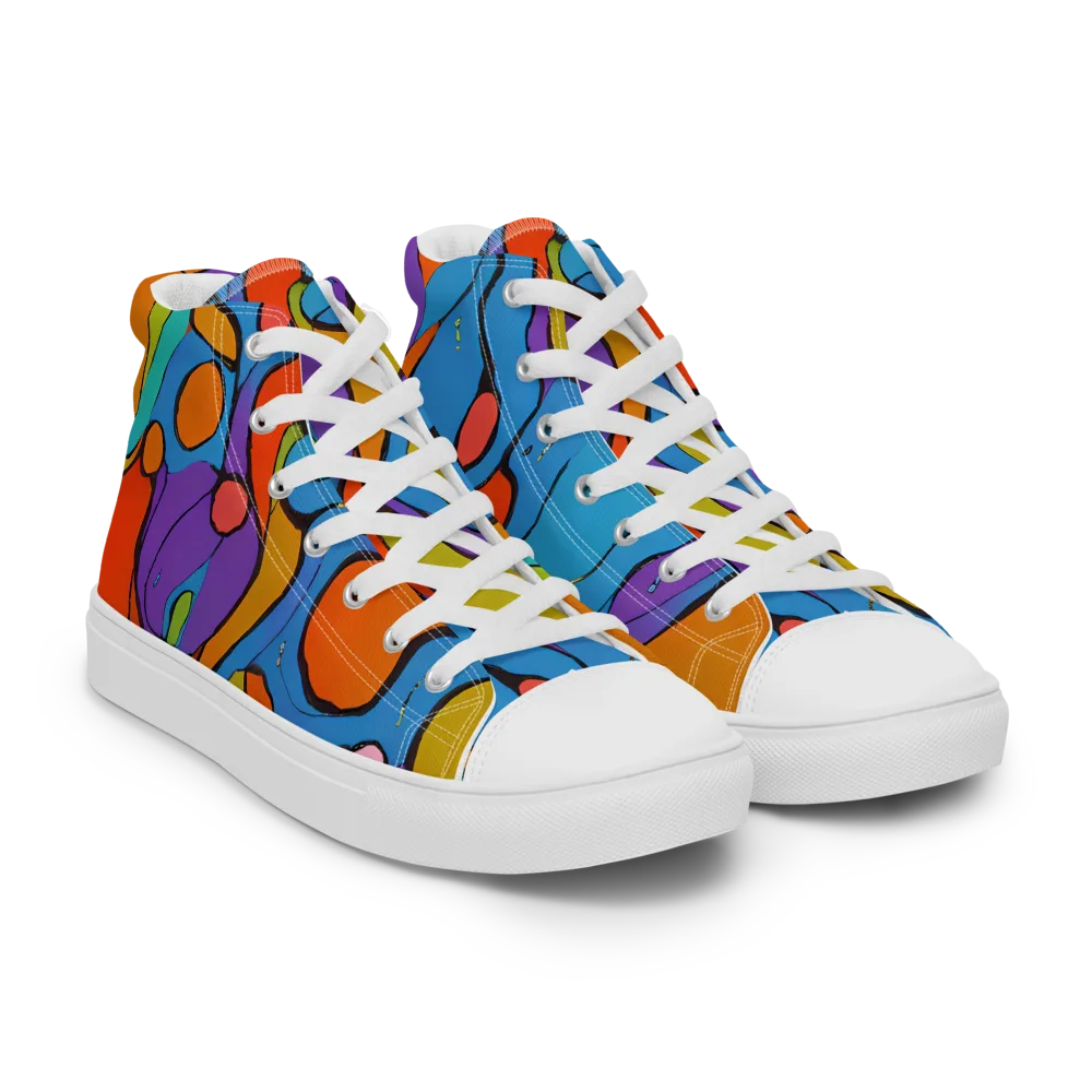 Kaleidoscope Bloom on Men's High Top Canvas Shoes — Right Front