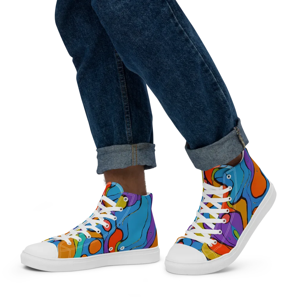 Kaleidoscope Bloom on Men's High Top Canvas Shoes — Left