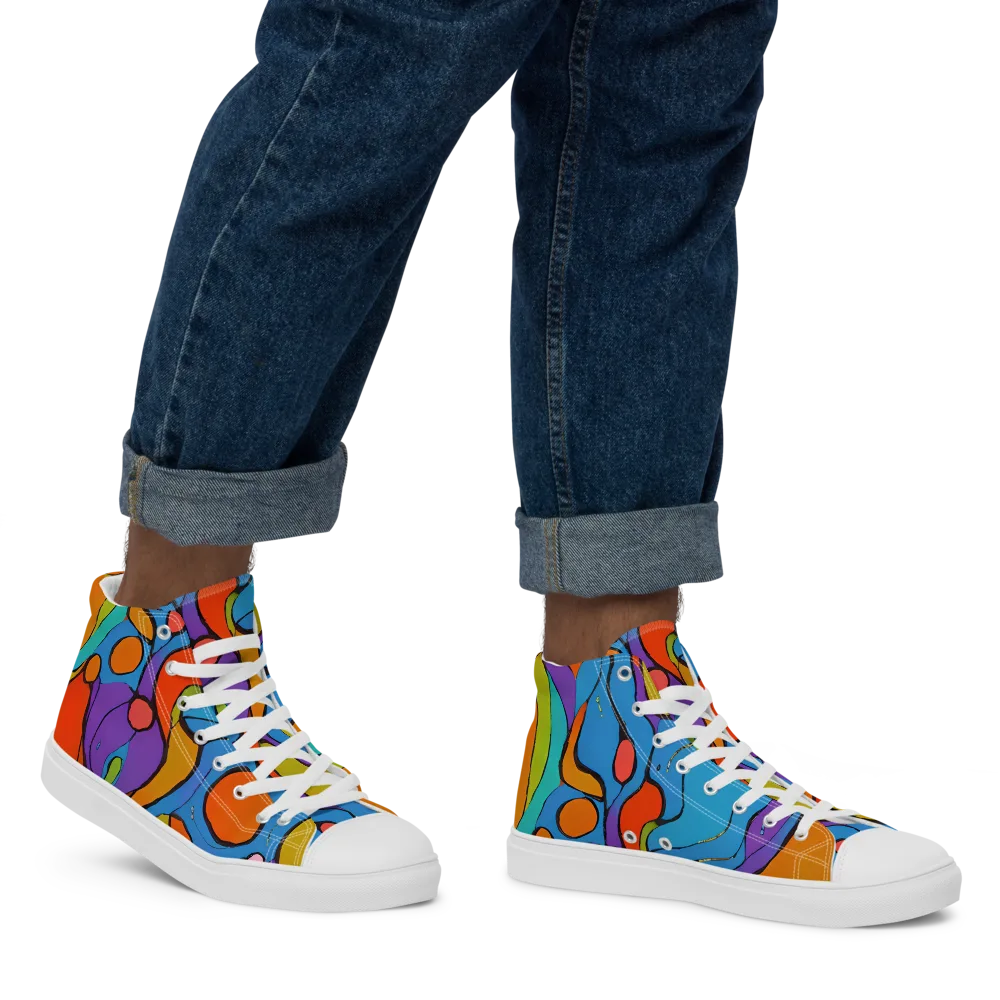 Kaleidoscope Bloom on Men's High Top Canvas Shoes — Right