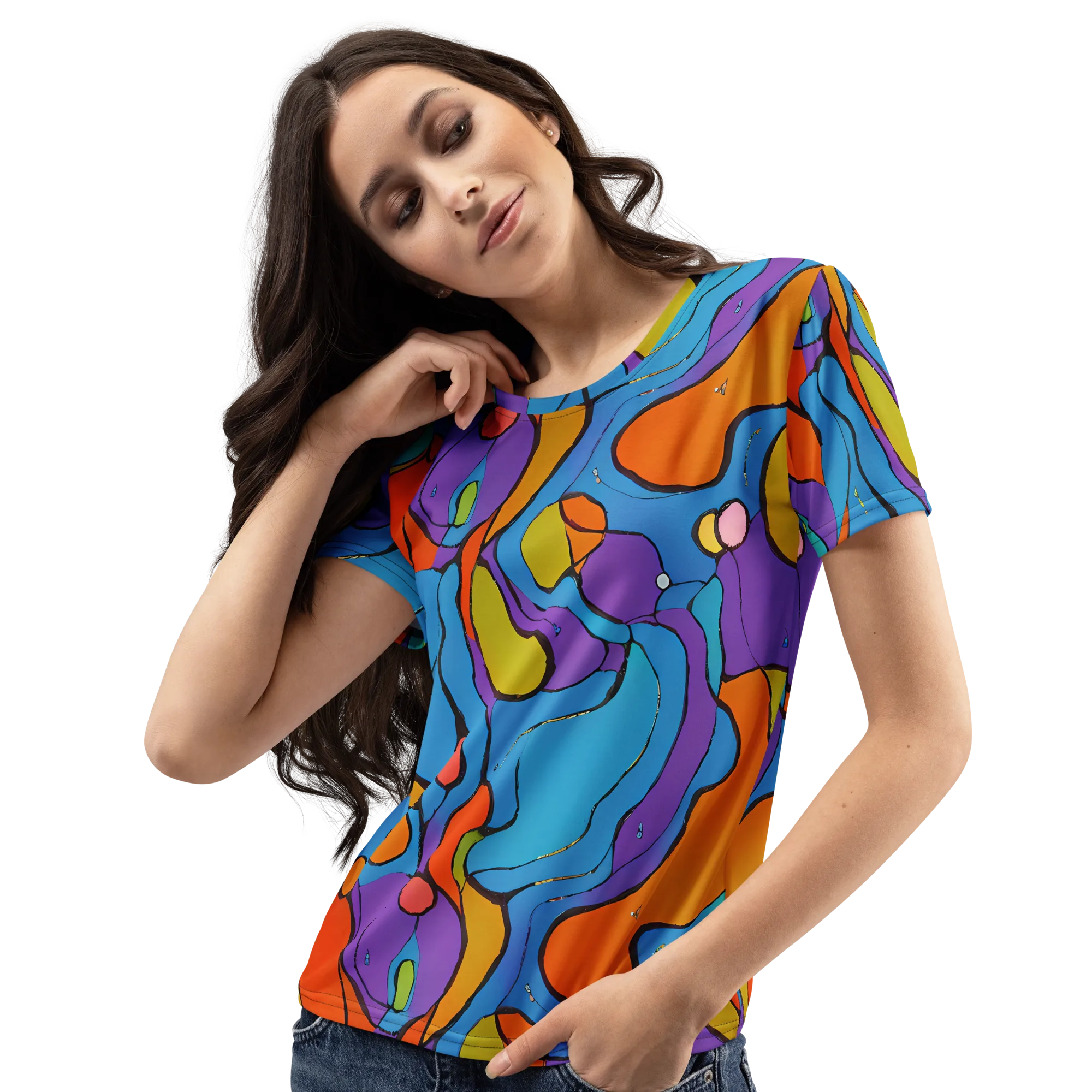 Kaleidoscope Bloom on Women's Crew Neck T-Shirt — Left Front