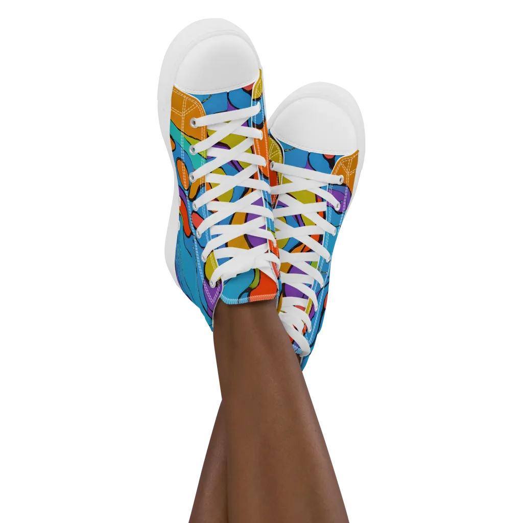 Kaleidoscope Bloom on Women's High Top Canvas Shoes — Front