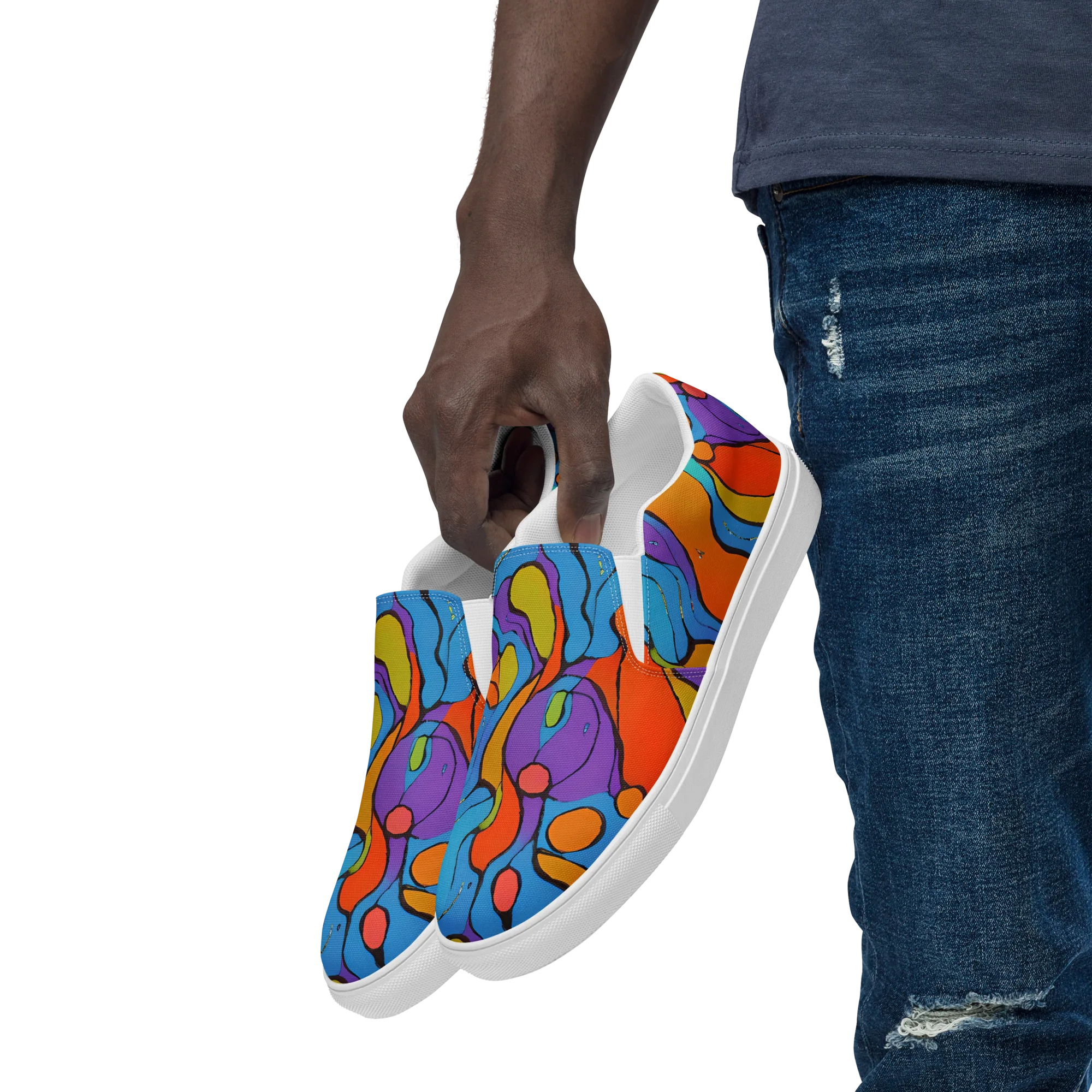 Kaleidoscope Bloom on Men's Slip-On Canvas Shoes — Left Front