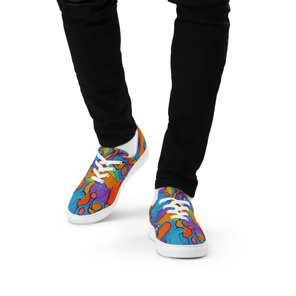 Kaleidoscope Bloom on Men's Lace-Up Canvas Shoes — Front