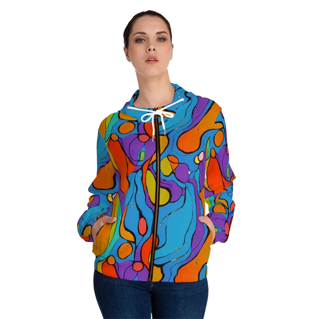 Kaleidoscope Bloom on Women's Full-Zip Hoodie — Front On Person
