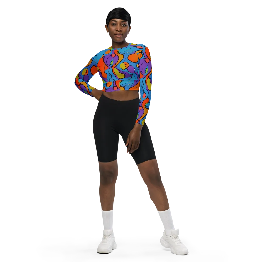 Kaleidoscope Bloom on Long Sleeve Crop Top — Front