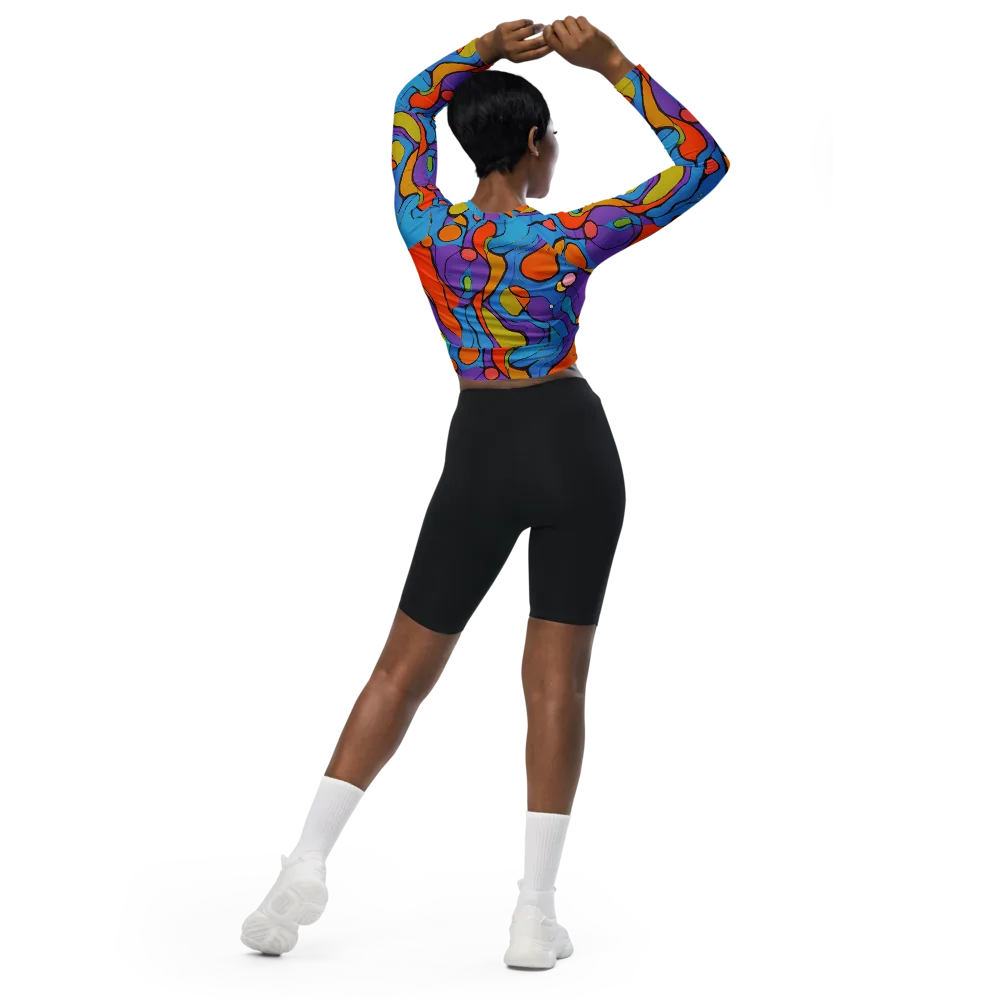 Kaleidoscope Bloom on Long Sleeve Crop Top — Back