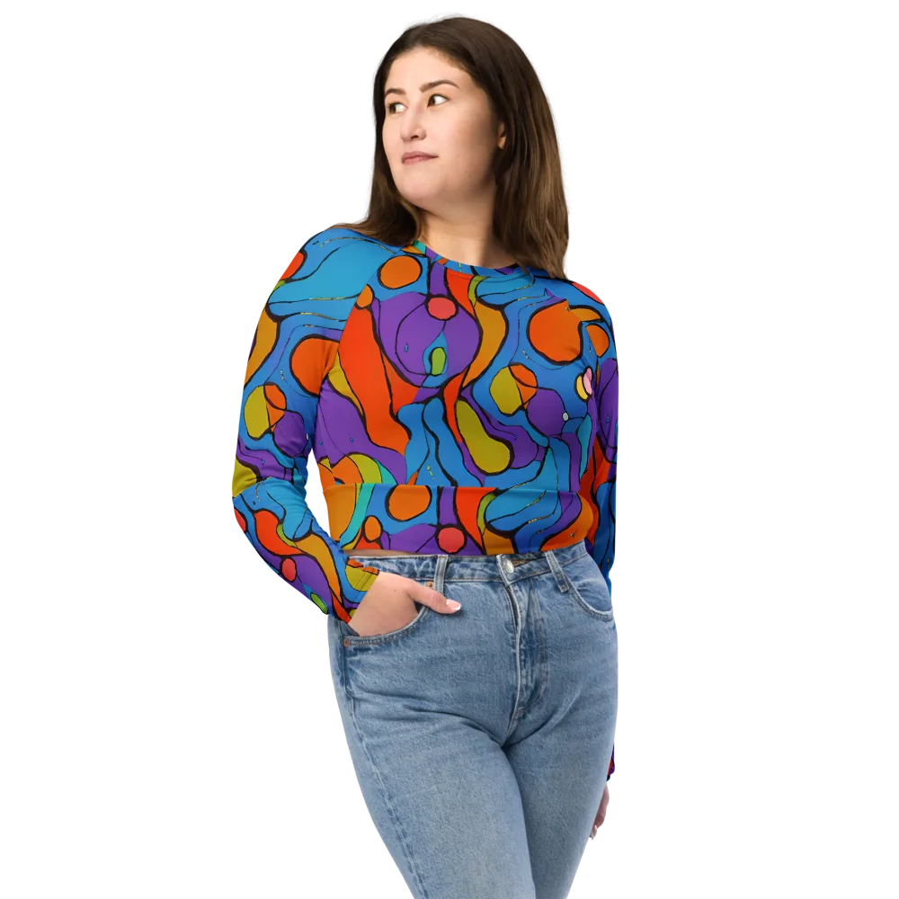 Kaleidoscope Bloom on Long Sleeve Crop Top — Front