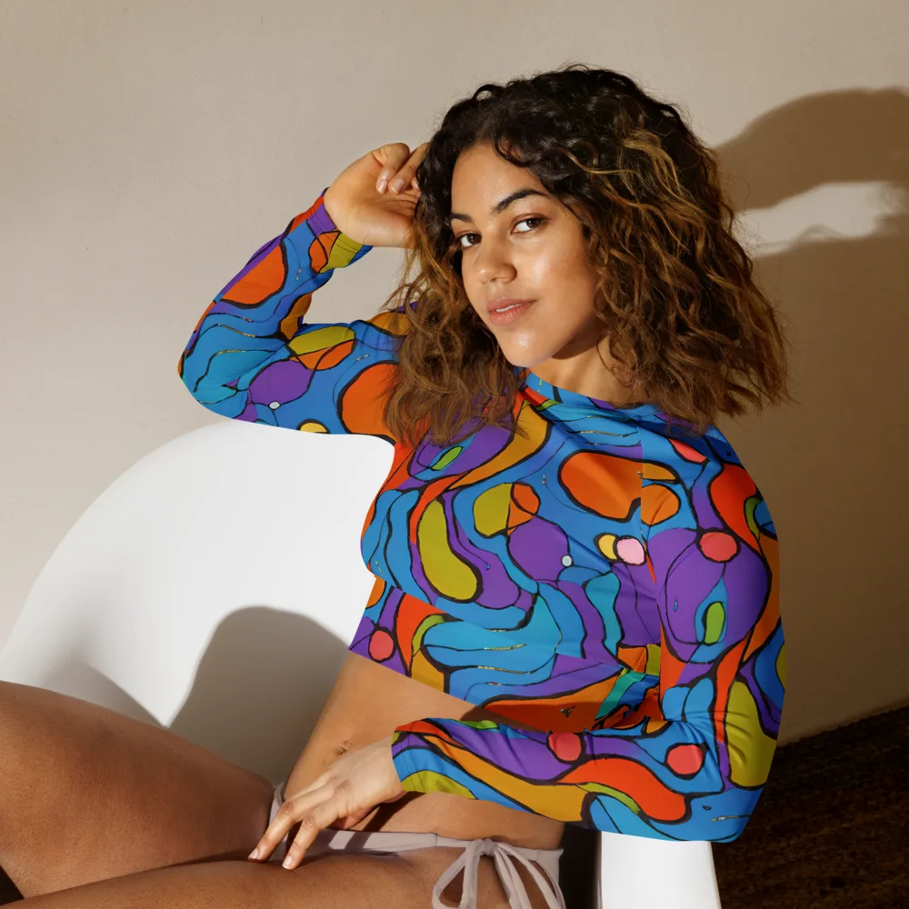 Kaleidoscope Bloom on Long Sleeve Crop Top — Left Front