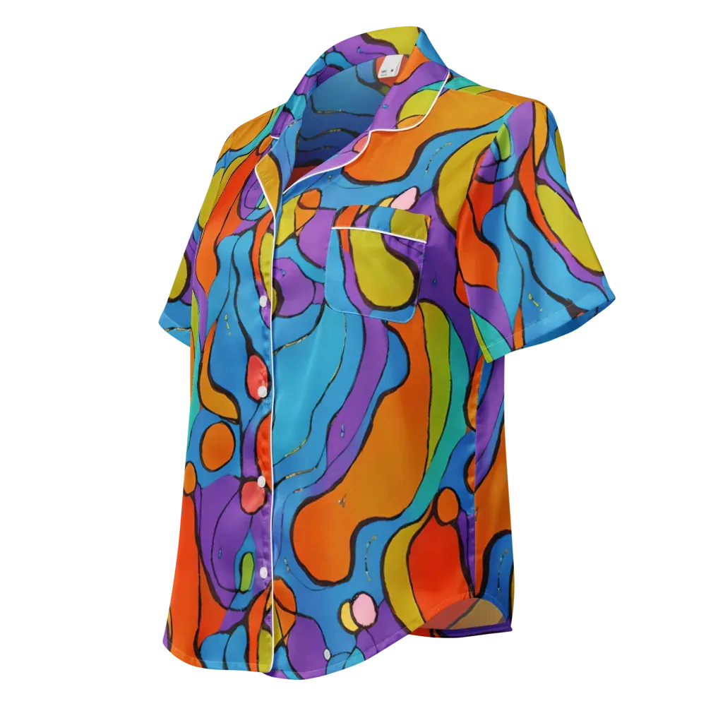 Kaleidoscope Bloom on Women's Short Sleeve Pajama Top — Left Front