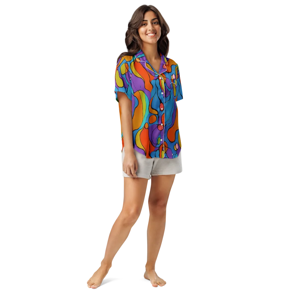 Kaleidoscope Bloom on Women's Short Sleeve Pajama Top — Front