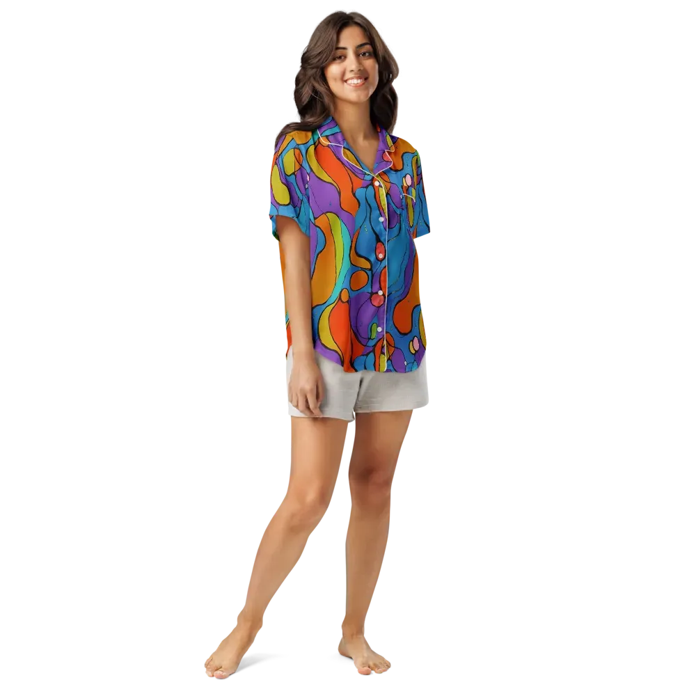 Kaleidoscope Bloom on Women's Short Sleeve Pajama Top — Front
